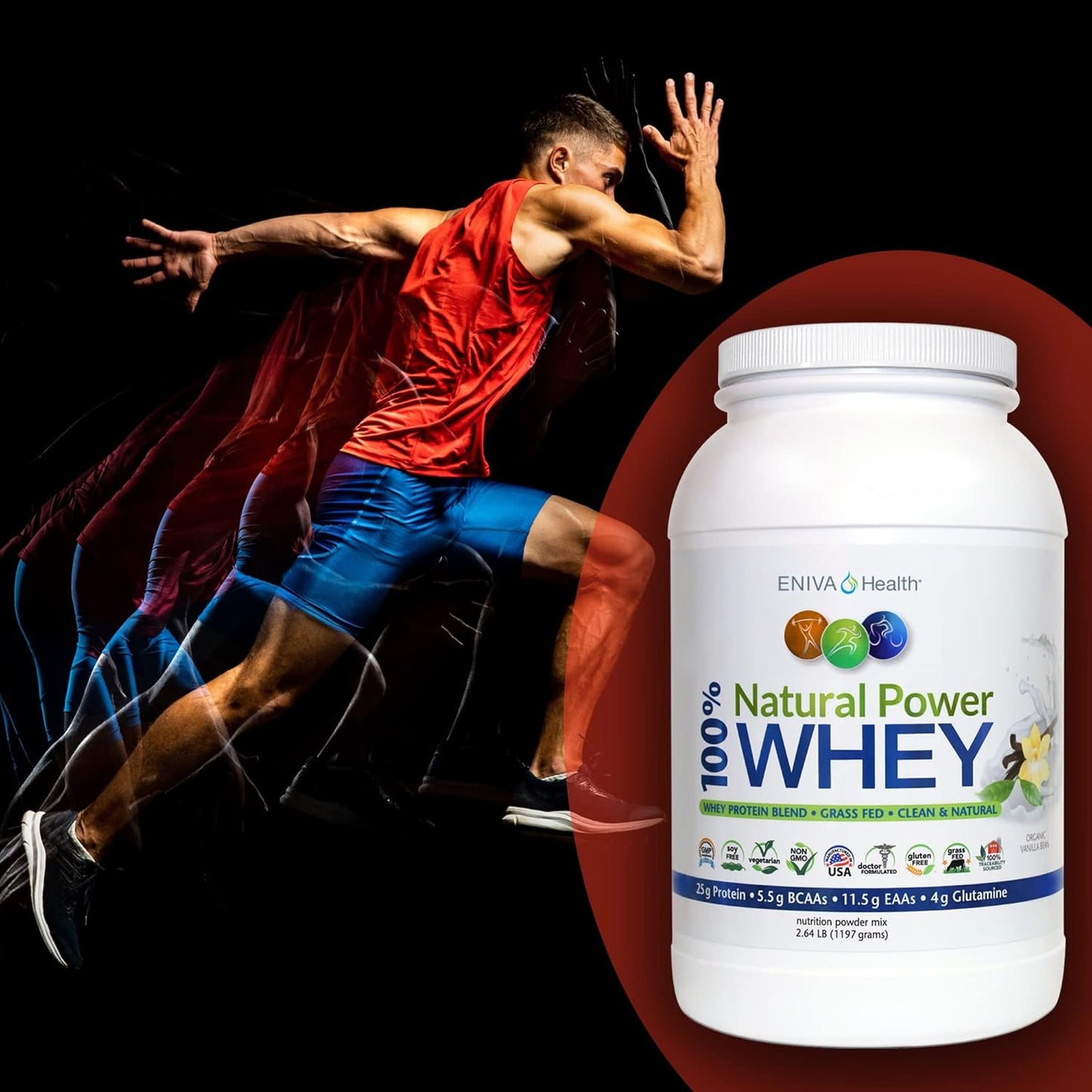 Eniva Health Grass Fed Whey Protein Powder - Organic Vanilla Flavor - Keto-Friendly - High Protein - Low Carb - Gluten Free - Non GMO - Soy Free - USA Made - 2.64 lbs