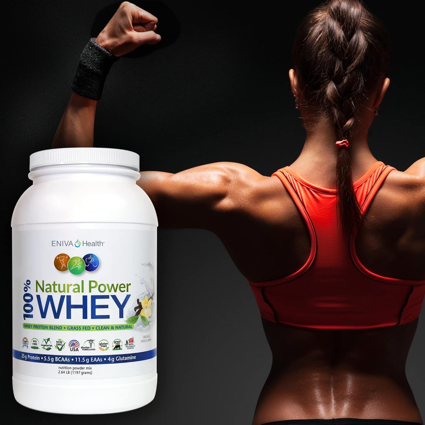 Eniva Health Grass Fed Whey Protein Powder - Organic Vanilla Flavor - Keto-Friendly - High Protein - Low Carb - Gluten Free - Non GMO - Soy Free - USA Made - 2.64 lbs