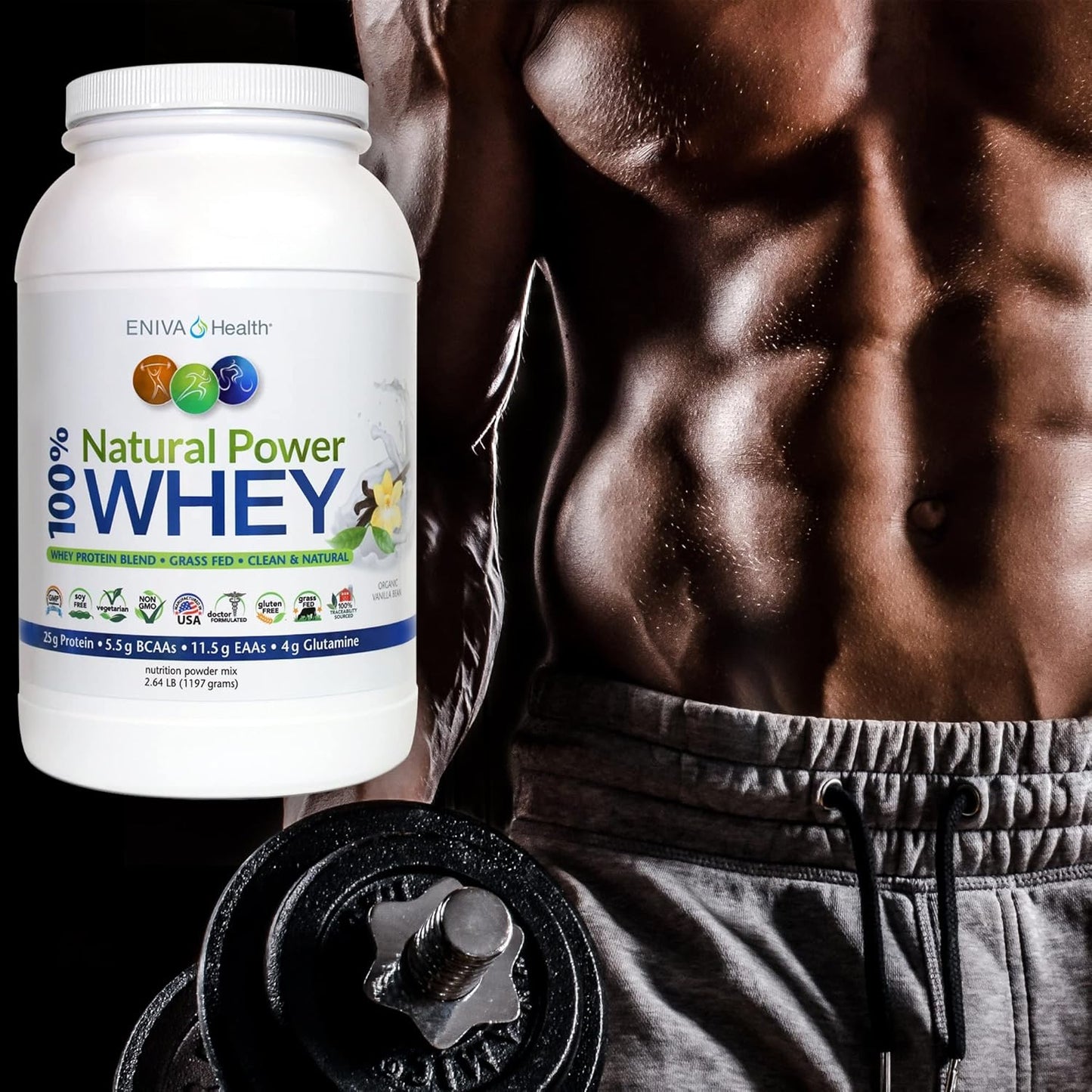 Eniva Health Grass Fed Whey Protein Powder - Organic Vanilla Flavor - Keto-Friendly - High Protein - Low Carb - Gluten Free - Non GMO - Soy Free - USA Made - 2.64 lbs