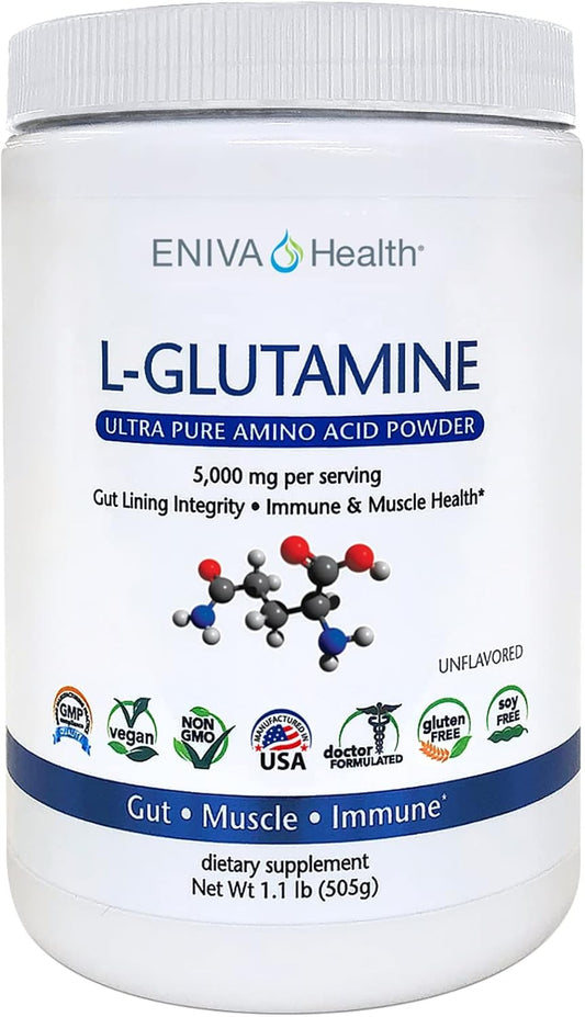 Eniva Health L-Glutamine Powder - Vegan, Gluten-Free, Non-GMO | Doctor-Formulated for Gut Health, Muscle Support, Immune System - 101 Servings