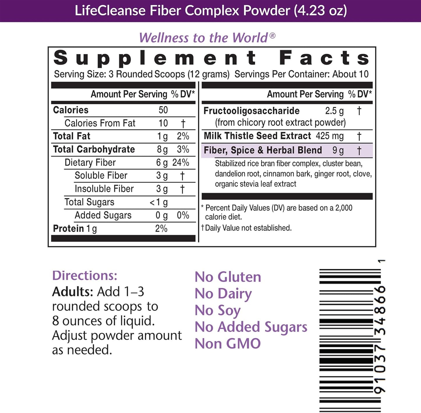 Eniva Health LifeCleanse Natural Fiber Complex Powder - 4.23 oz - Organic Detox Supplement