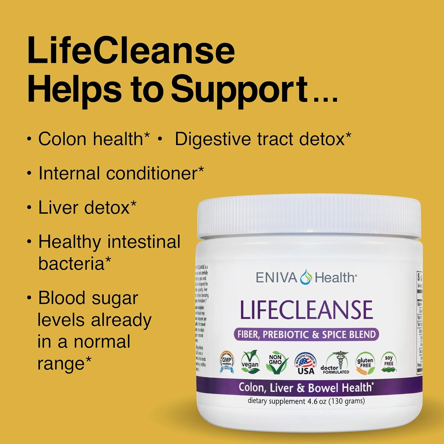 Eniva Health LifeCleanse Natural Fiber Complex Powder - 4.23 oz - Organic Detox Supplement
