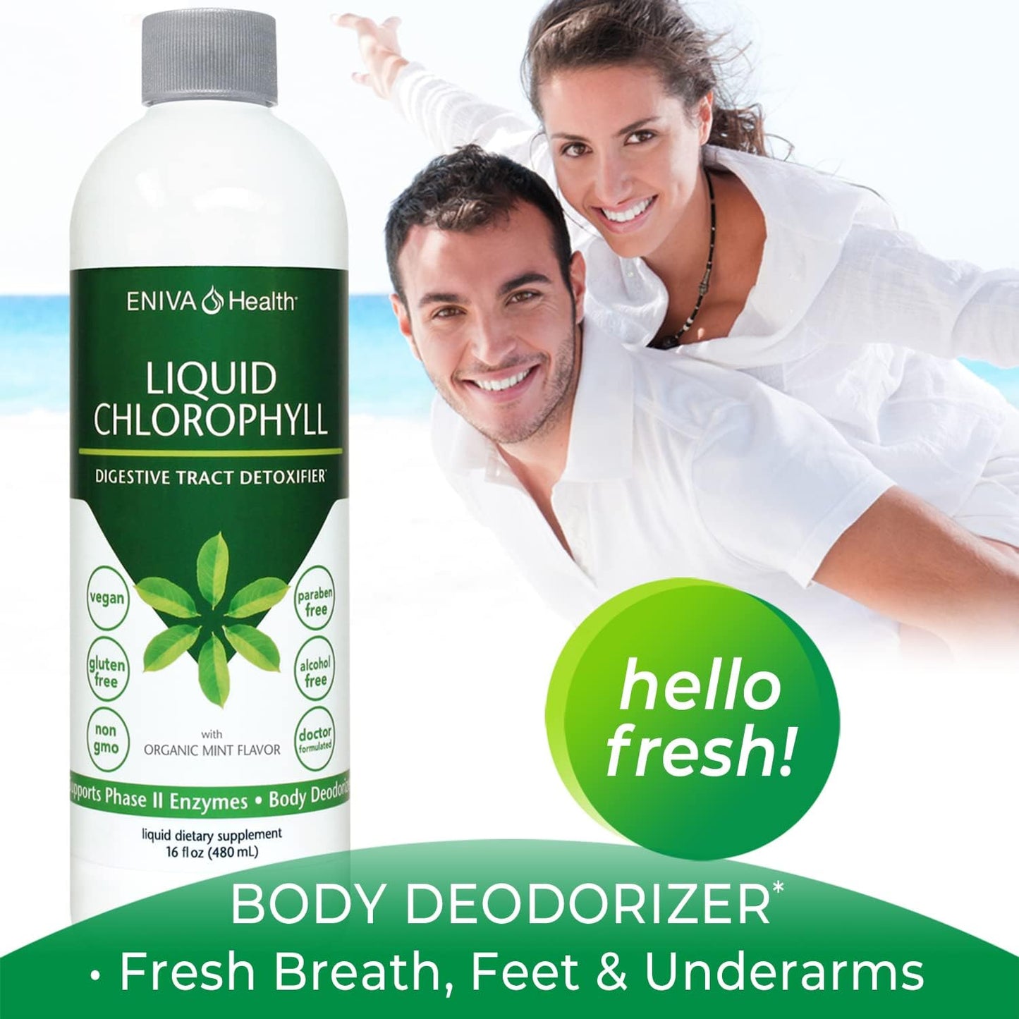 Eniva Health Liquid Chlorophyll: Vegan Formula for Immunity, Detox, Clear Skin, Energy, Gut Health, & Internal Deodorant - Made in USA - Mulberry Mint - 16 Fl Oz