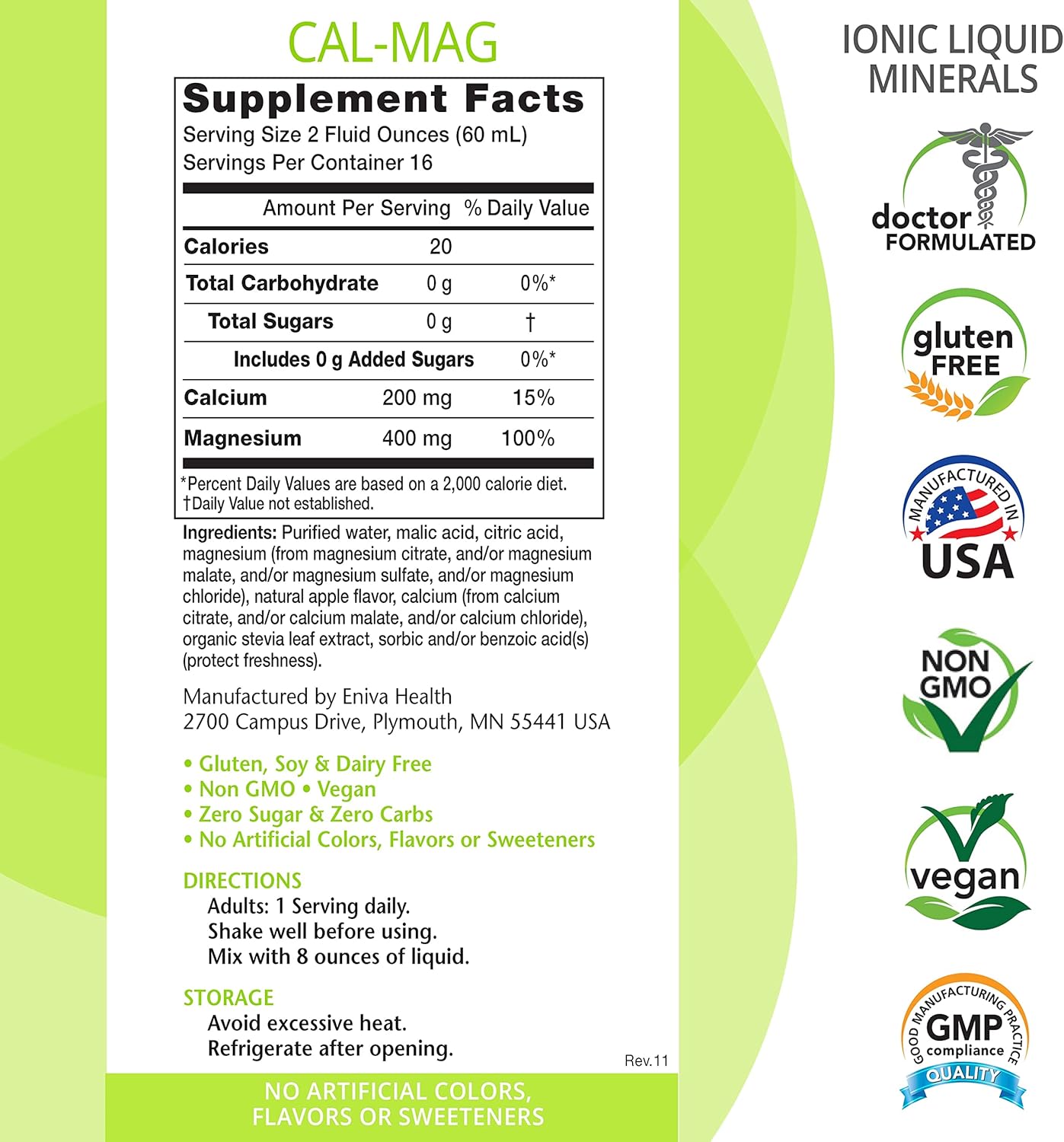 Eniva Health Liquid Ionic Calcium Magnesium Supplement for Strong Bones, Hair, Nails, and Body - Doctor Formulated, Zero Calories, Zero Sugar - 64 oz