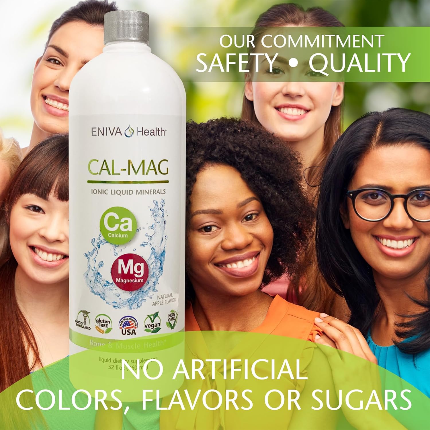 Eniva Health Liquid Ionic Calcium Magnesium Supplement for Strong Bones, Hair, Nails, and Body - Doctor Formulated, Zero Calories, Zero Sugar - 64 oz