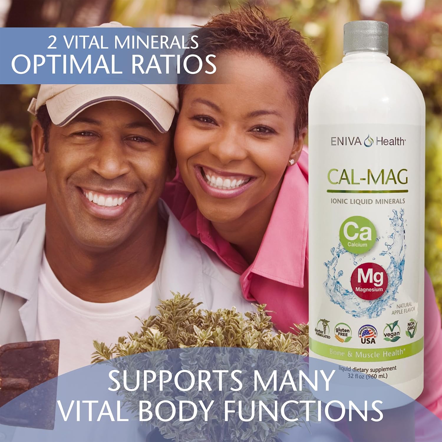 Eniva Health Liquid Ionic Calcium Magnesium Supplement for Strong Bones, Hair, Nails, and Body - Doctor Formulated, Zero Calories, Zero Sugar - 64 oz