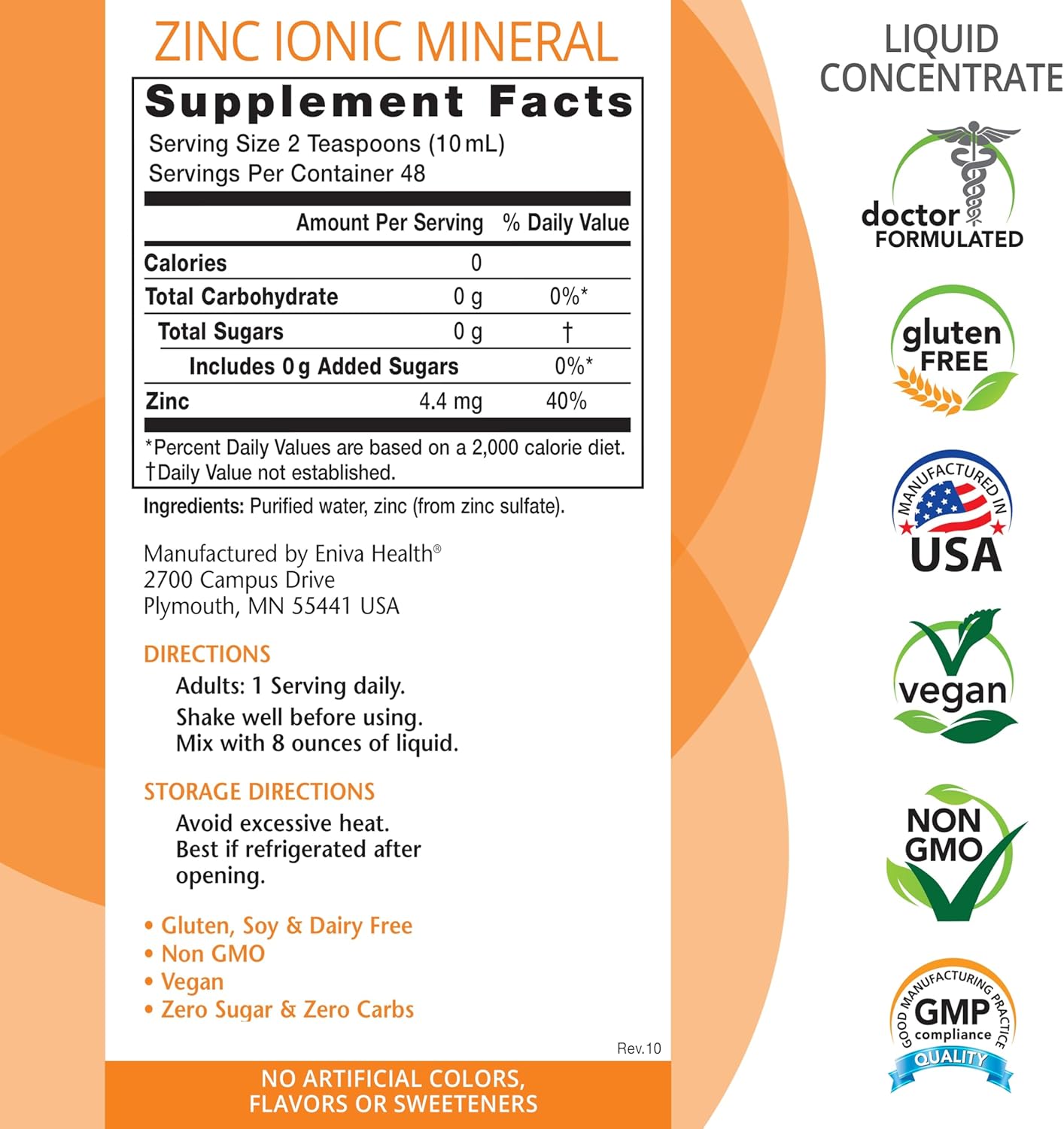 Eniva Health Liquid Ionic Zinc Supplement 16oz - Boost Immune System, Support Vision & Skin - Doctor Formulated, Zero Calories & Sugar - Ideal for Low-Carb, Keto & Fighting Flu