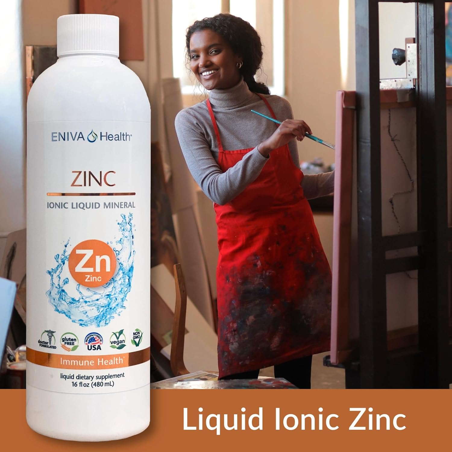 Eniva Health Liquid Ionic Zinc Supplement 16oz - Boost Immune System, Support Vision & Skin - Doctor Formulated, Zero Calories & Sugar - Ideal for Low-Carb, Keto & Fighting Flu