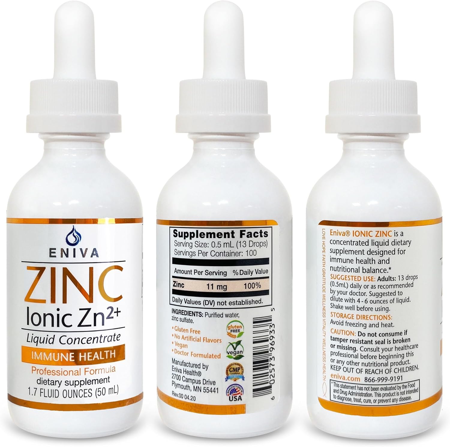 Eniva Health Liquid Zinc Supplement - Ultra Concentrated Drops for Immune Health - 1.7 oz.