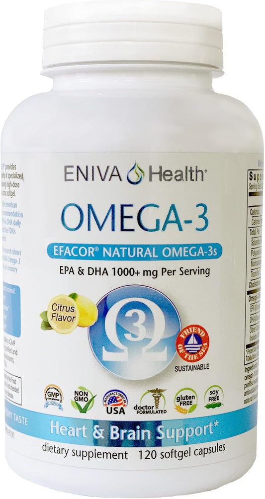 Eniva Health Omega-3 Fish Oil Capsules - High EPA/DHA Premium Daily Supplement for Heart, Brain, & Immune Support - 1120 MG - 120 Count