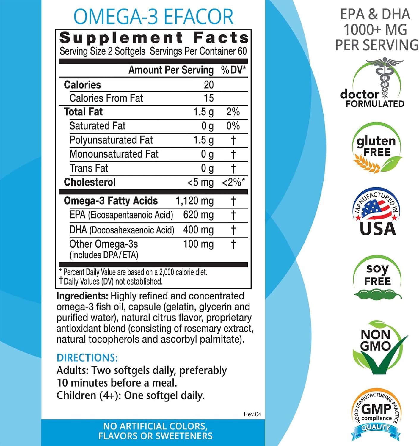Eniva Health Omega-3 Fish Oil Capsules - High EPA/DHA Premium Daily Supplement for Heart, Brain, & Immune Support - 1120 MG - 120 Count