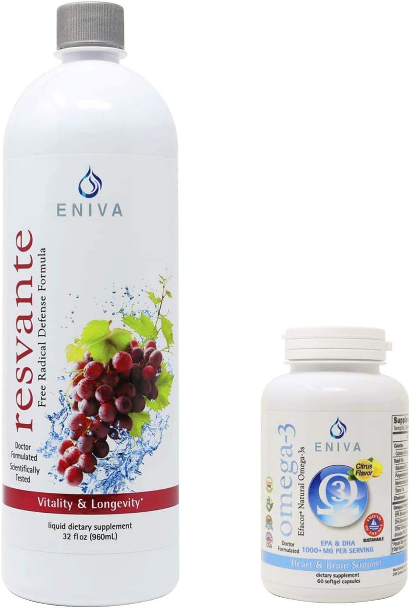 Eniva Health Resveratrol Liquid Supplement (32 oz) and Omega-3 Fish Oil (60 caps) Combo Pack
