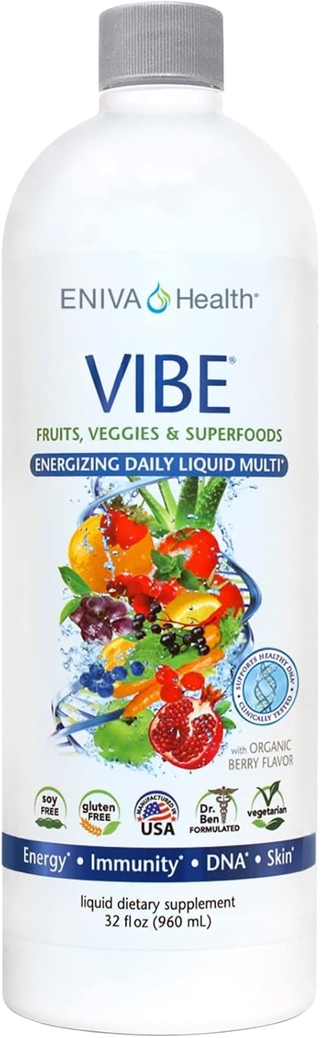 Eniva Health Vibe Liquid Multivitamin Mineral Supplement with Amino Acids - Fruits & Veggies, Doctor Formulated, 32 oz Bottle, USA Made