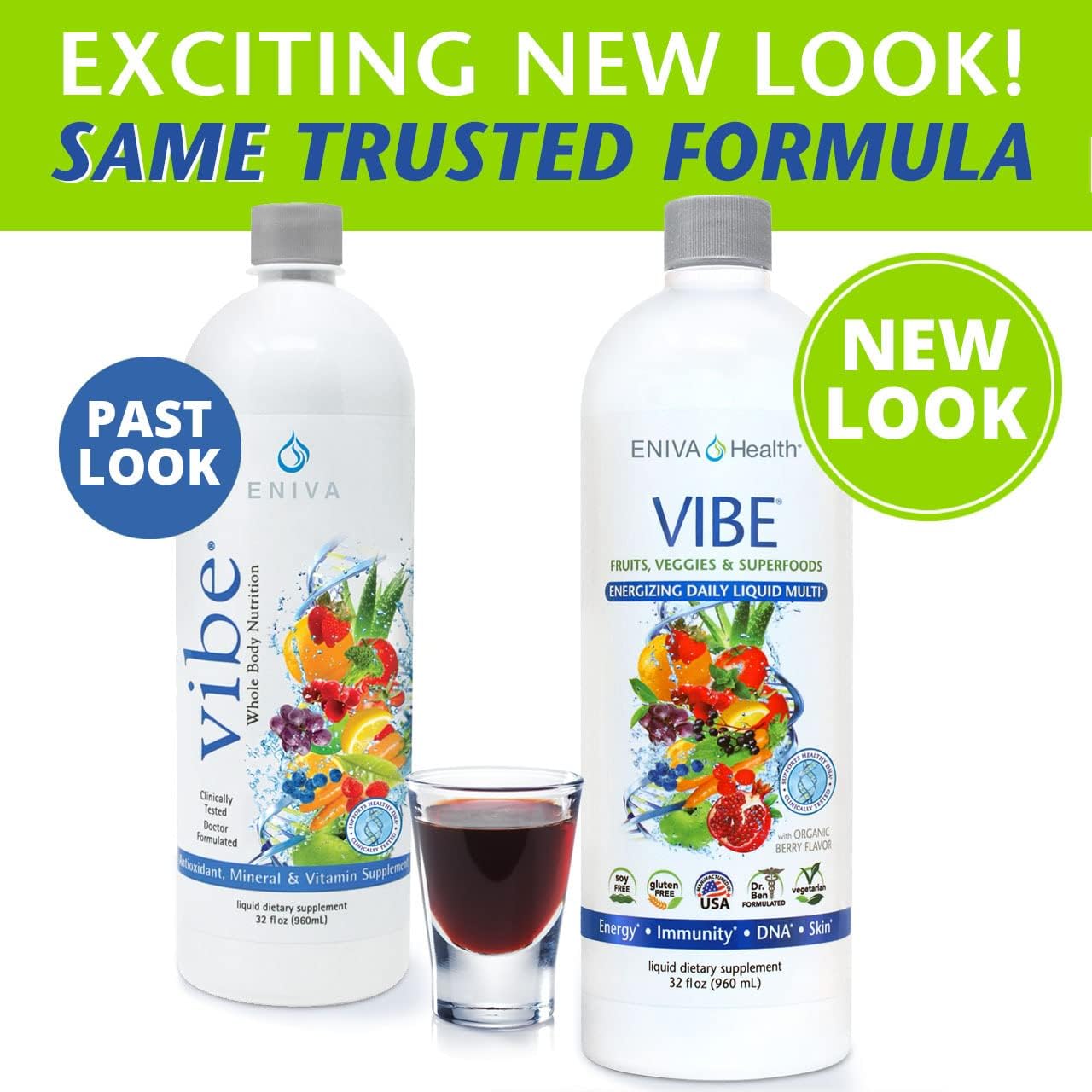 Eniva Health Vibe Liquid Multivitamin Mineral Supplement with Amino Acids - Fruits & Veggies, Doctor Formulated, 32 oz Bottle, USA Made