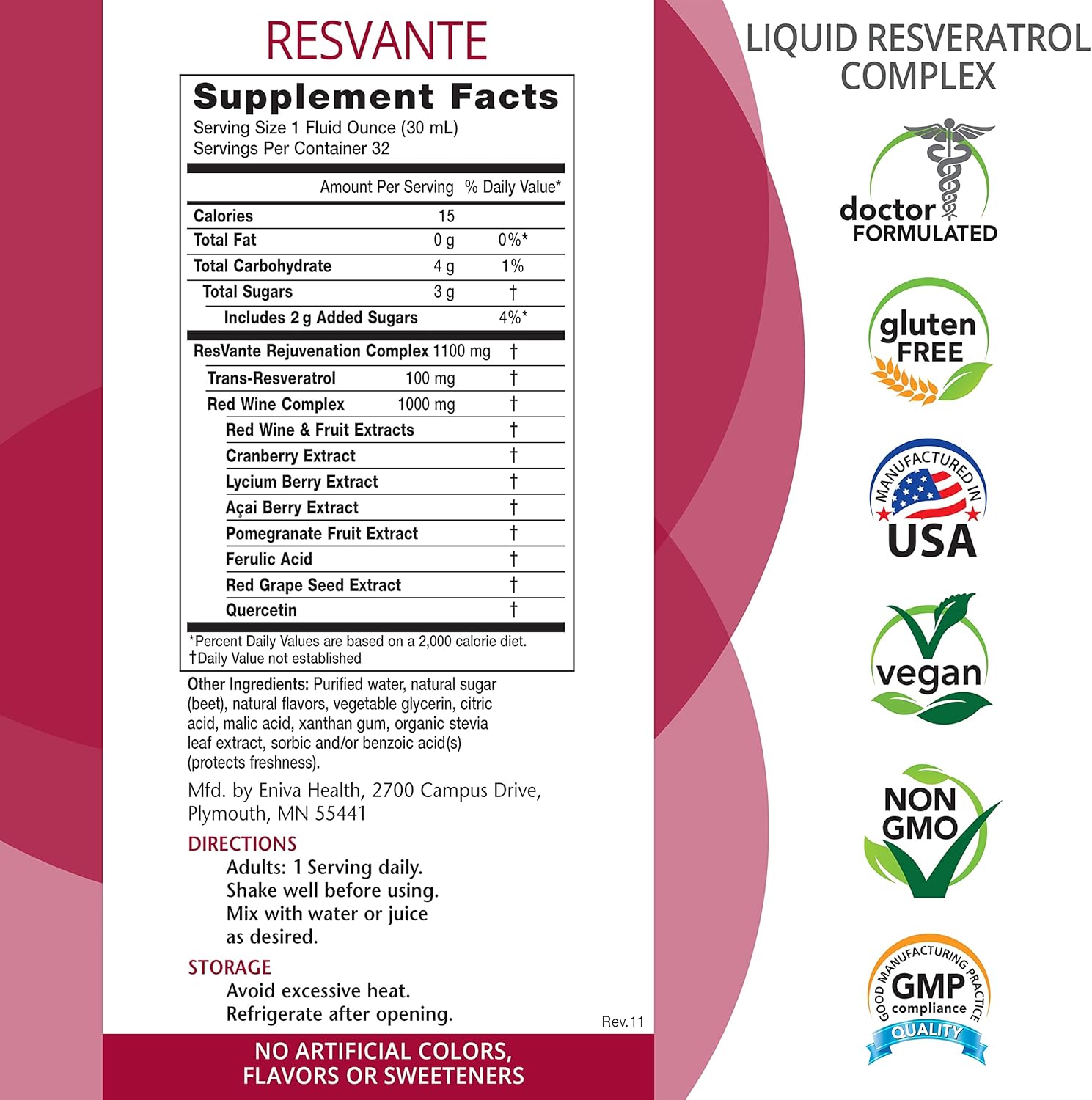 Eniva ResVante Liquid Resveratrol Supplement - Highest Potency Anti-Aging Formula - 32 Ounce Bottle