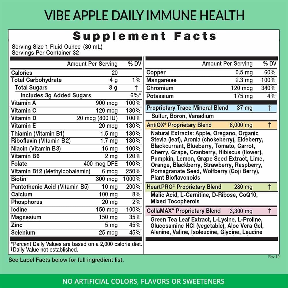 Eniva Vibe Immune Liquid Multivitamin Supplement for Adults | Boost Immunity with Natural Apple Flavor | Doctor Formulated 32oz Bottle