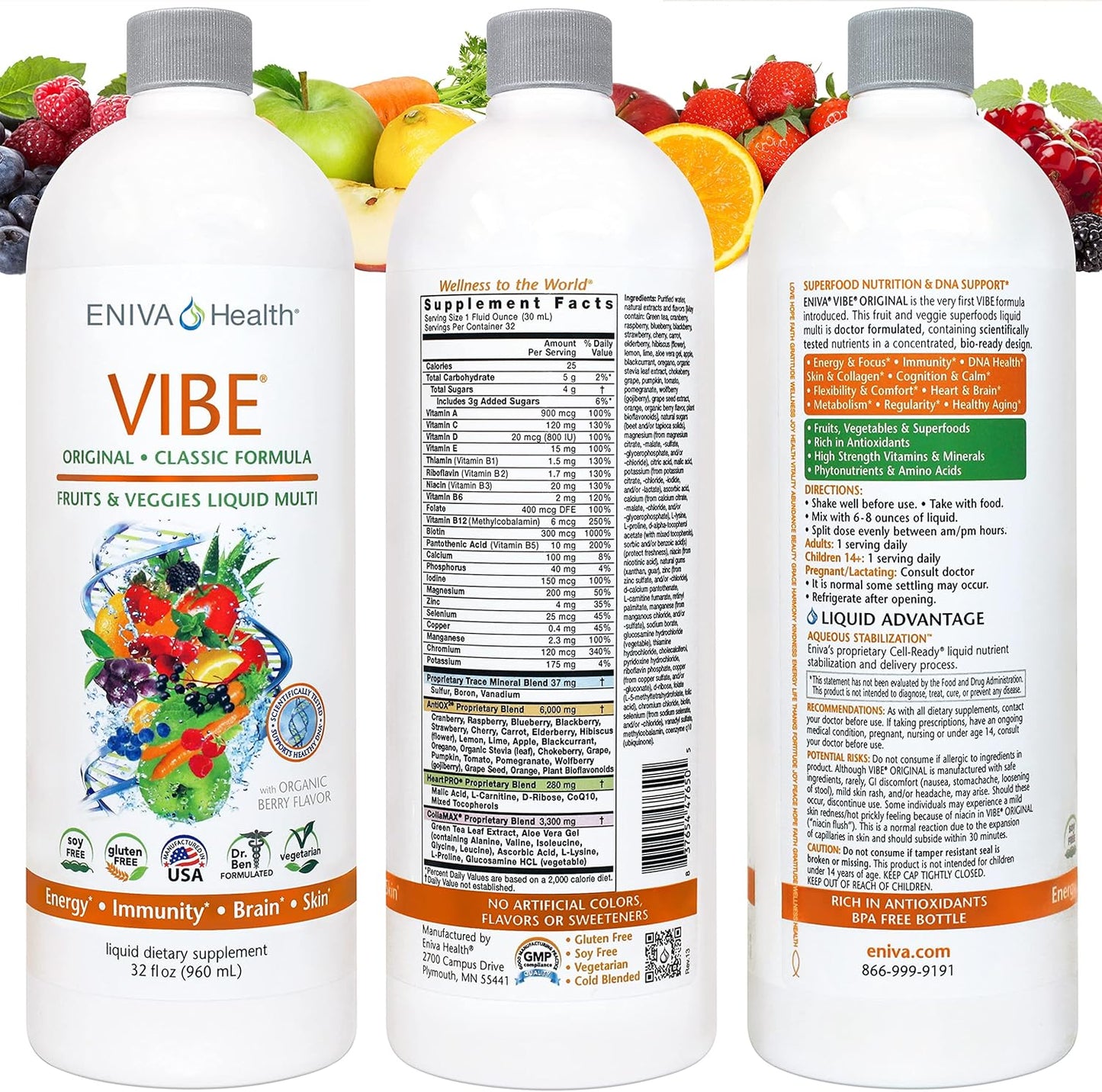 Eniva Vibe Original Liquid Mineral Supplement - Full Spectrum Multivitamin - Whole Body Nutrition - Doctor Formulated - 32 oz
