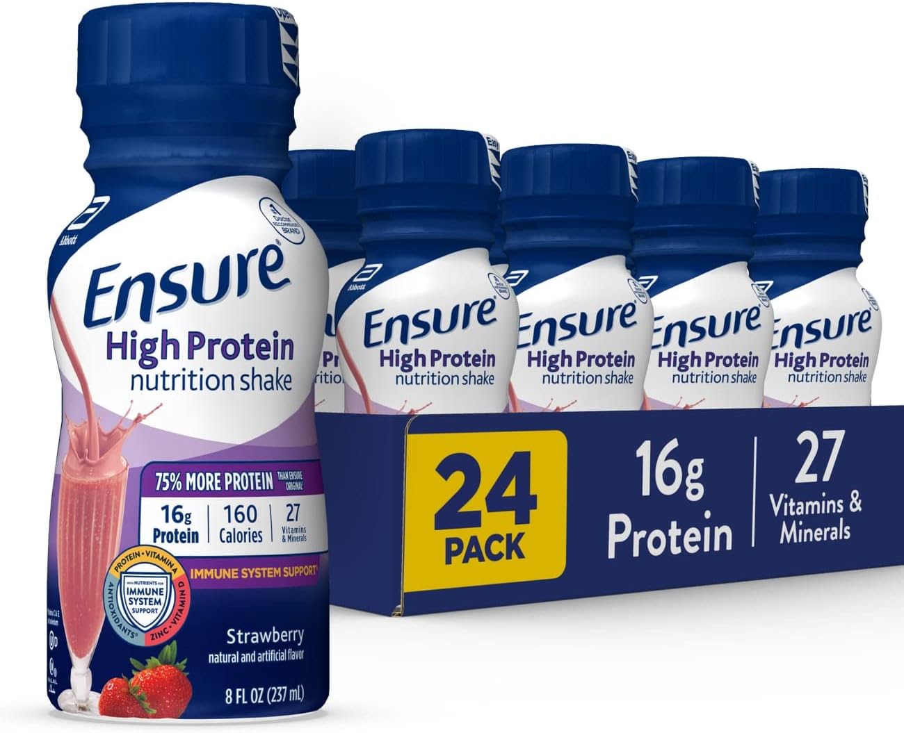 Ensure Clear Liquid Nutrition Drink, Blueberry Pomegranate Flavor, 0g Fat, 8g Protein, 10 Fl Oz Bottle (Pack of 12), Gluten-Free + Ensure High Protein Strawberry Shake, 24 Pack