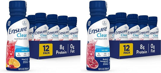 Ensure Clear Nutrition Drink - Mixed Fruit & Blueberry Pomegranate Flavors, 0g Fat, 8g Protein, 10 Fl Oz, Pack of 12