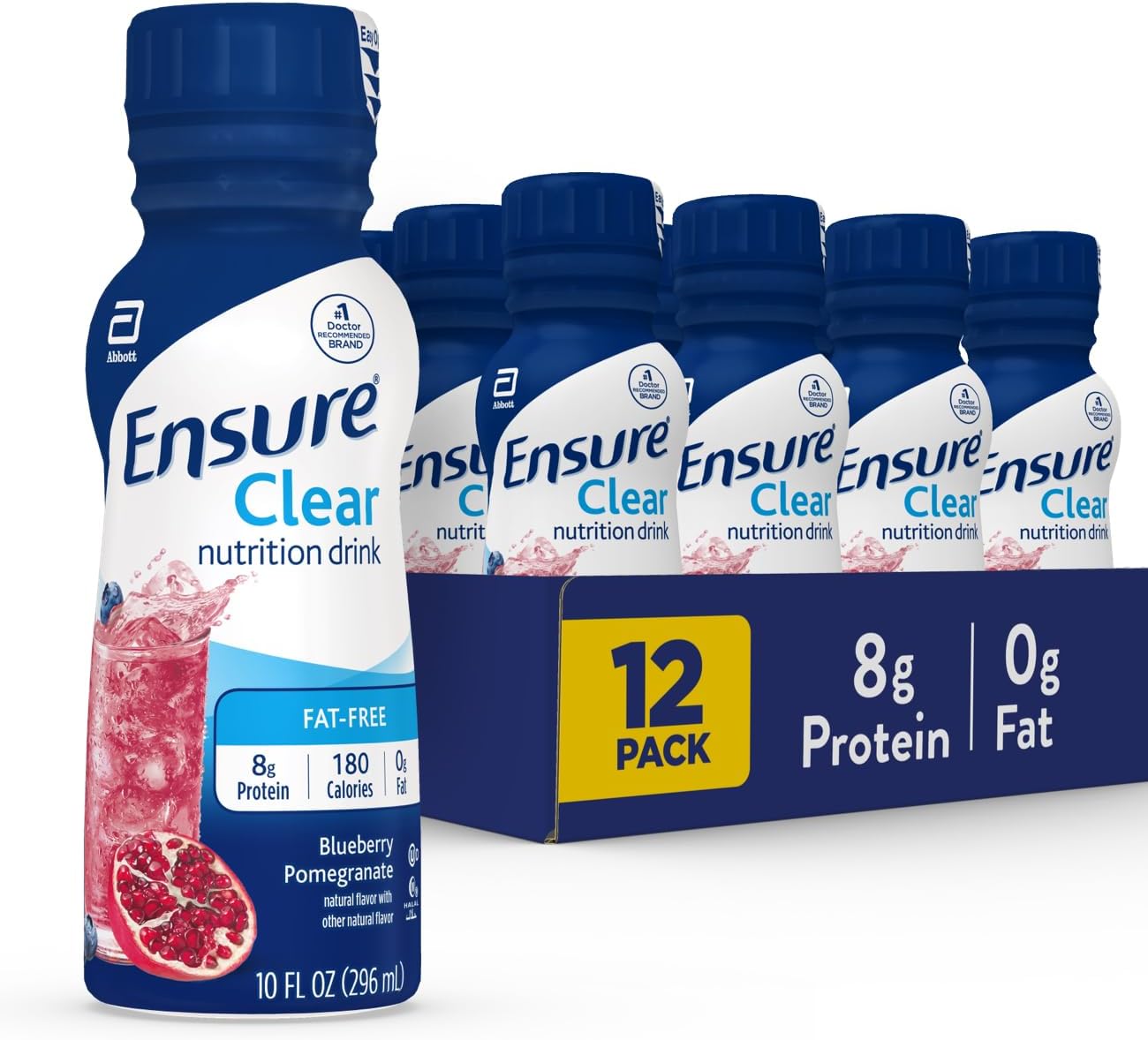 Ensure Clear Nutrition Drink Blueberry Pomegranate, 0g Fat, 8g Protein, 10 Fl Oz Bottle (Pack of 12), Gluten Free - BoostGo Australia