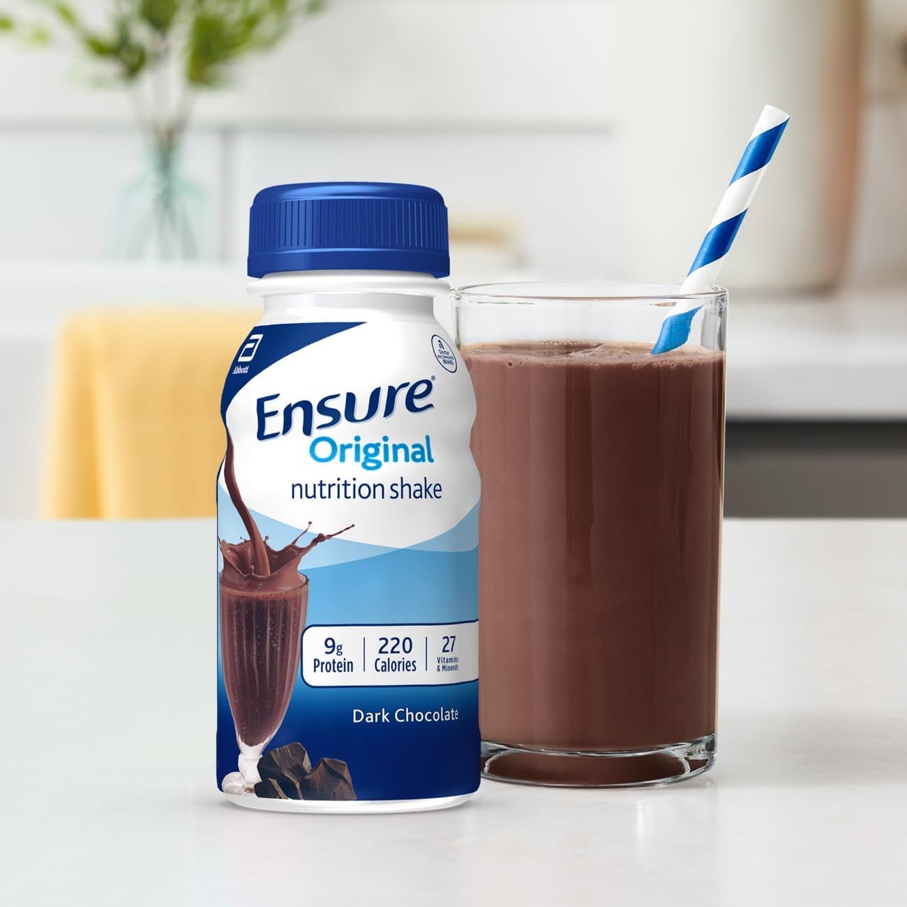 Ensure Original Dark Chocolate Nutrition Shake - Meal Replacement Shake, 24 Pack, Plastic Bottle