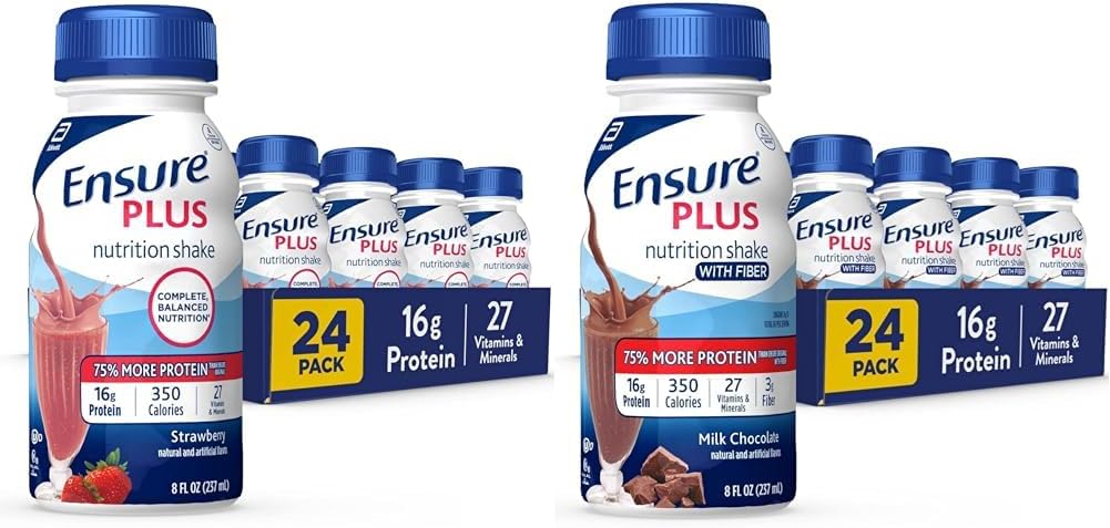 Ensure Plus Nutrition Shake with 16g Protein & Fiber, Meal Replacement, Milk Chocolate, 8 fl oz (Pack of 24) - Gluten Free