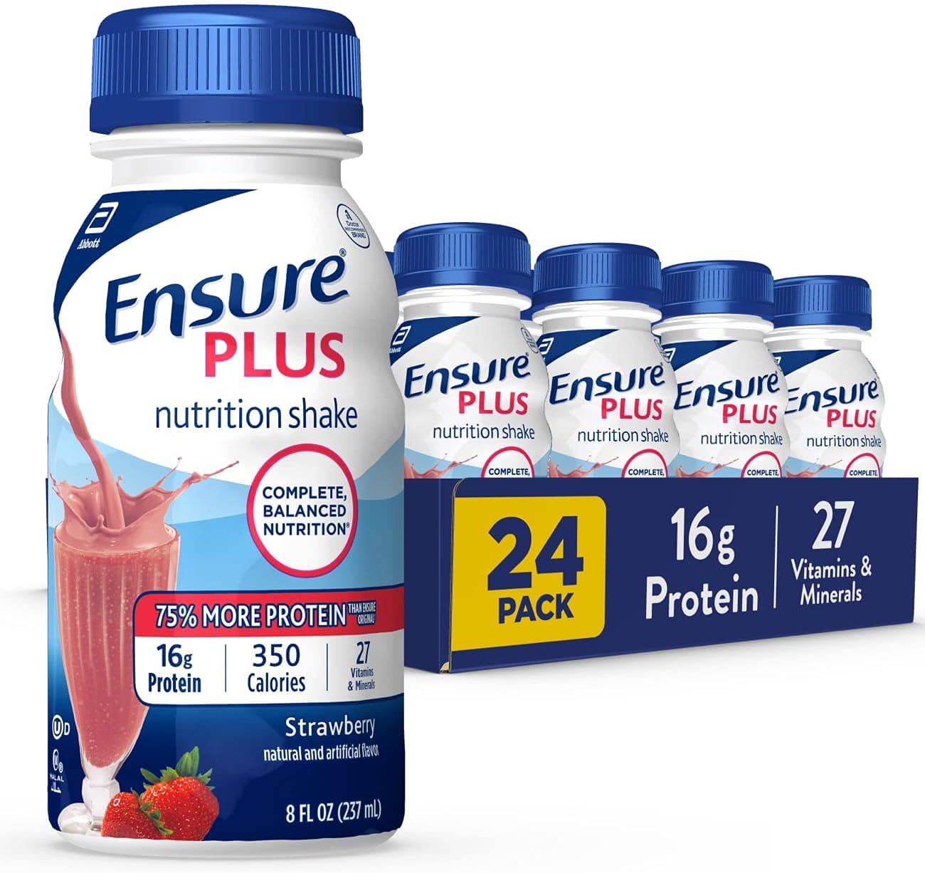 Ensure Plus Nutrition Shake with 16g Protein & Fiber, Meal Replacement, Milk Chocolate, 8 fl oz (Pack of 24) - Gluten Free