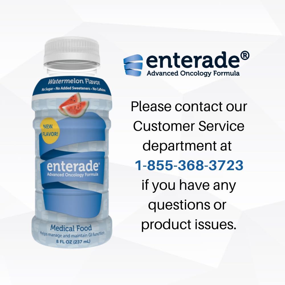 enterade Oncology Watermelon 8 oz Liquid Bottles - 12 Pack, Reduce GI Side Effects During Chemo, Clinically Proven Formula for Men and Women, Supportive Care Beverage
