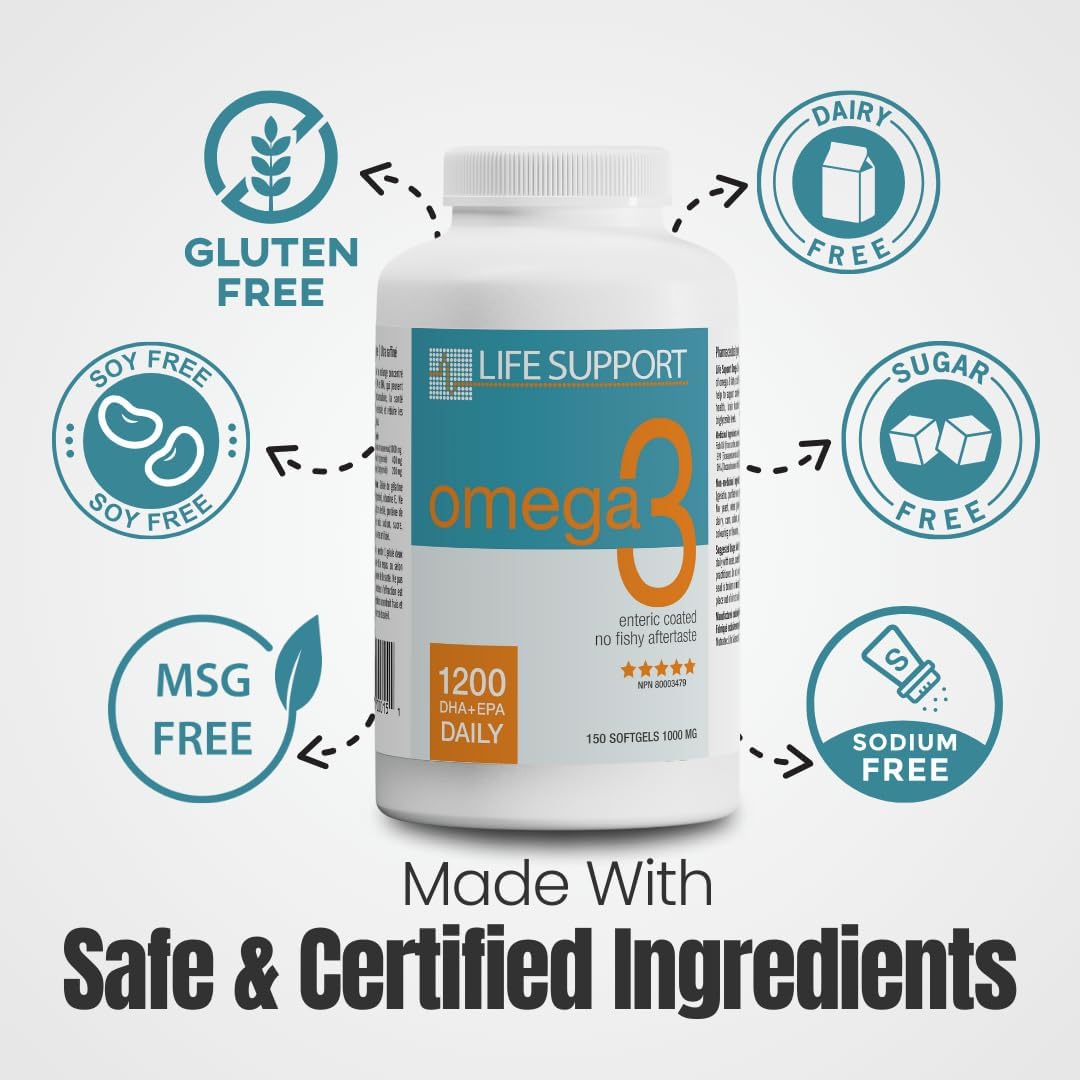 Enteric Coated Omega 3 Supplement with High Absorption - No Fishy Aftertaste - Supports Heart, Brain, Joints, and Immune System - Easy to Swallow - 150 Count
