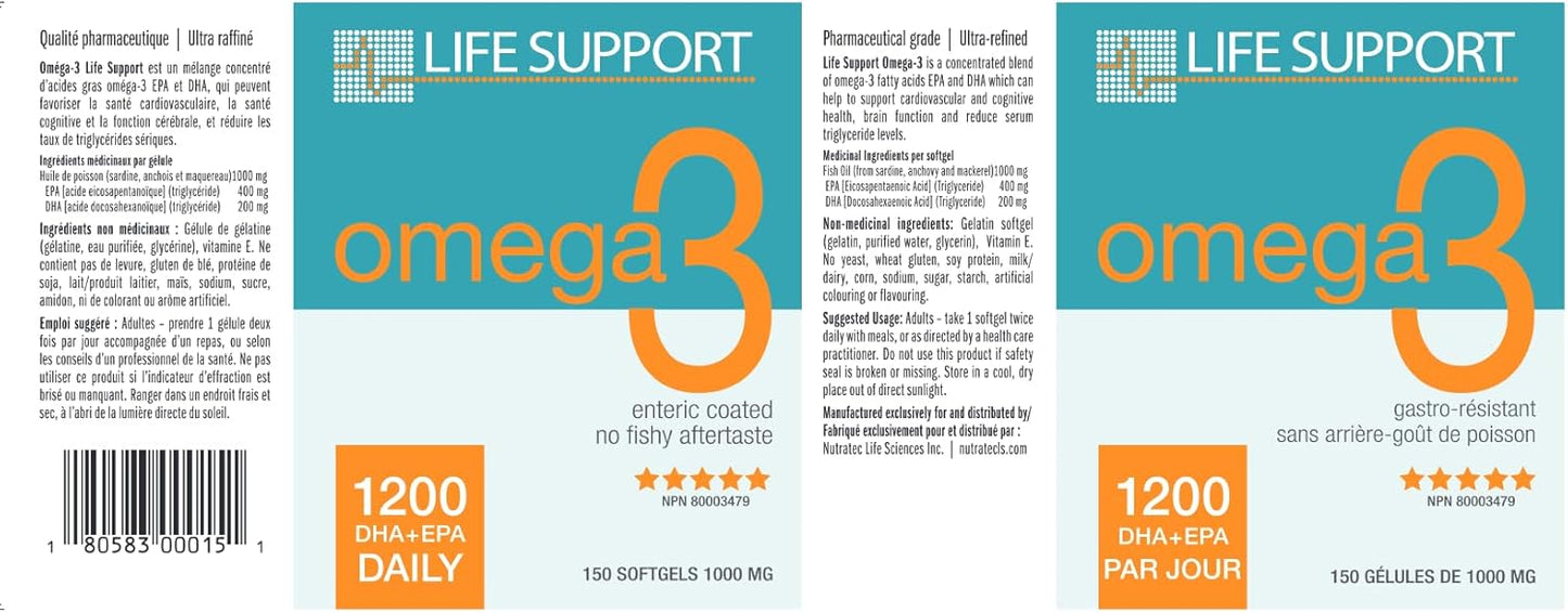 Enteric Coated Omega 3 Supplement with High Absorption - No Fishy Aftertaste - Supports Heart, Brain, Joints, and Immune System - Easy to Swallow - 150 Count