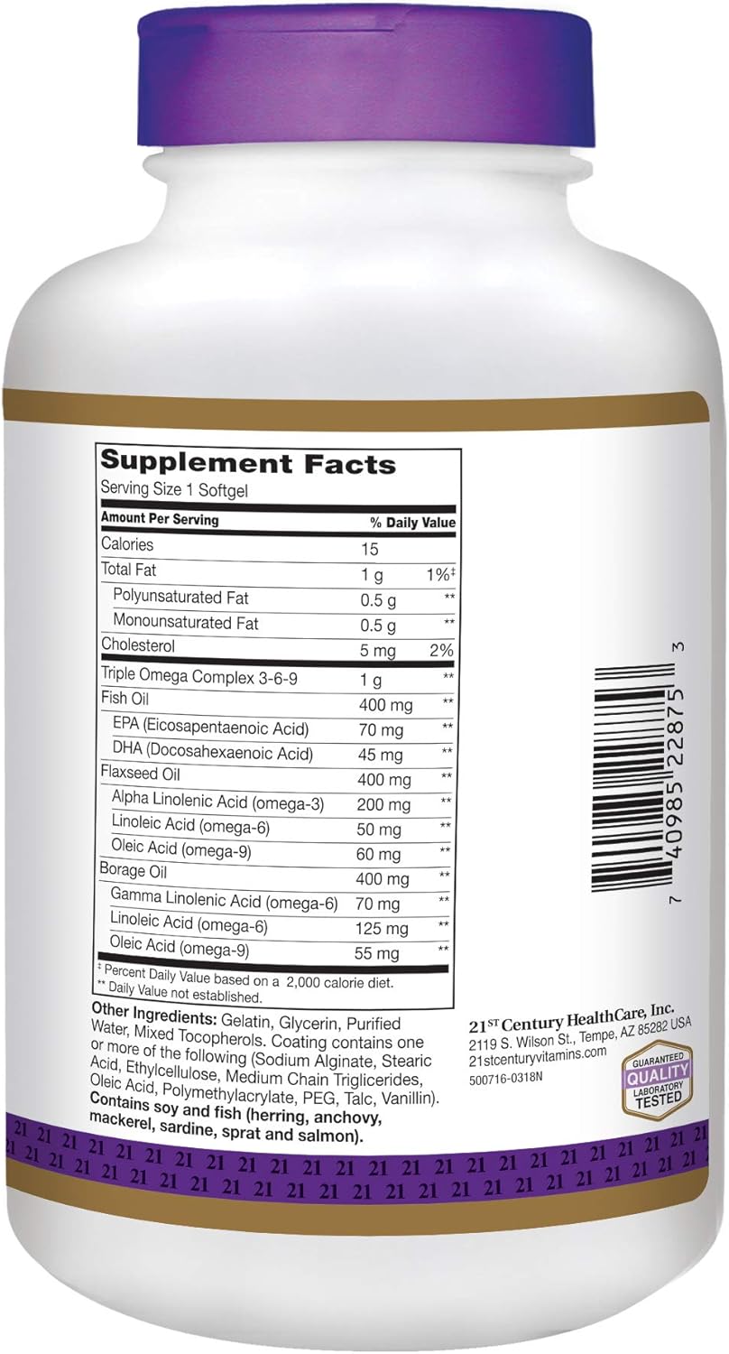 Enteric Coated Triple Omega Complex 3-6-9 Softgels, 360 Count - Pack of 2