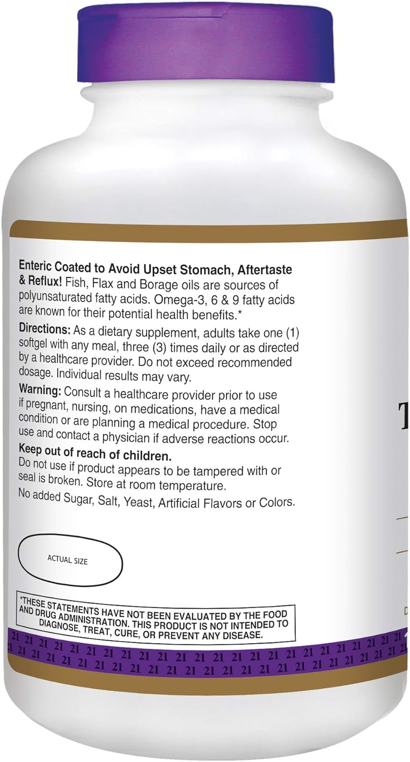 Enteric Coated Triple Omega Complex 3-6-9 Softgels, 360 Count - Pack of 2