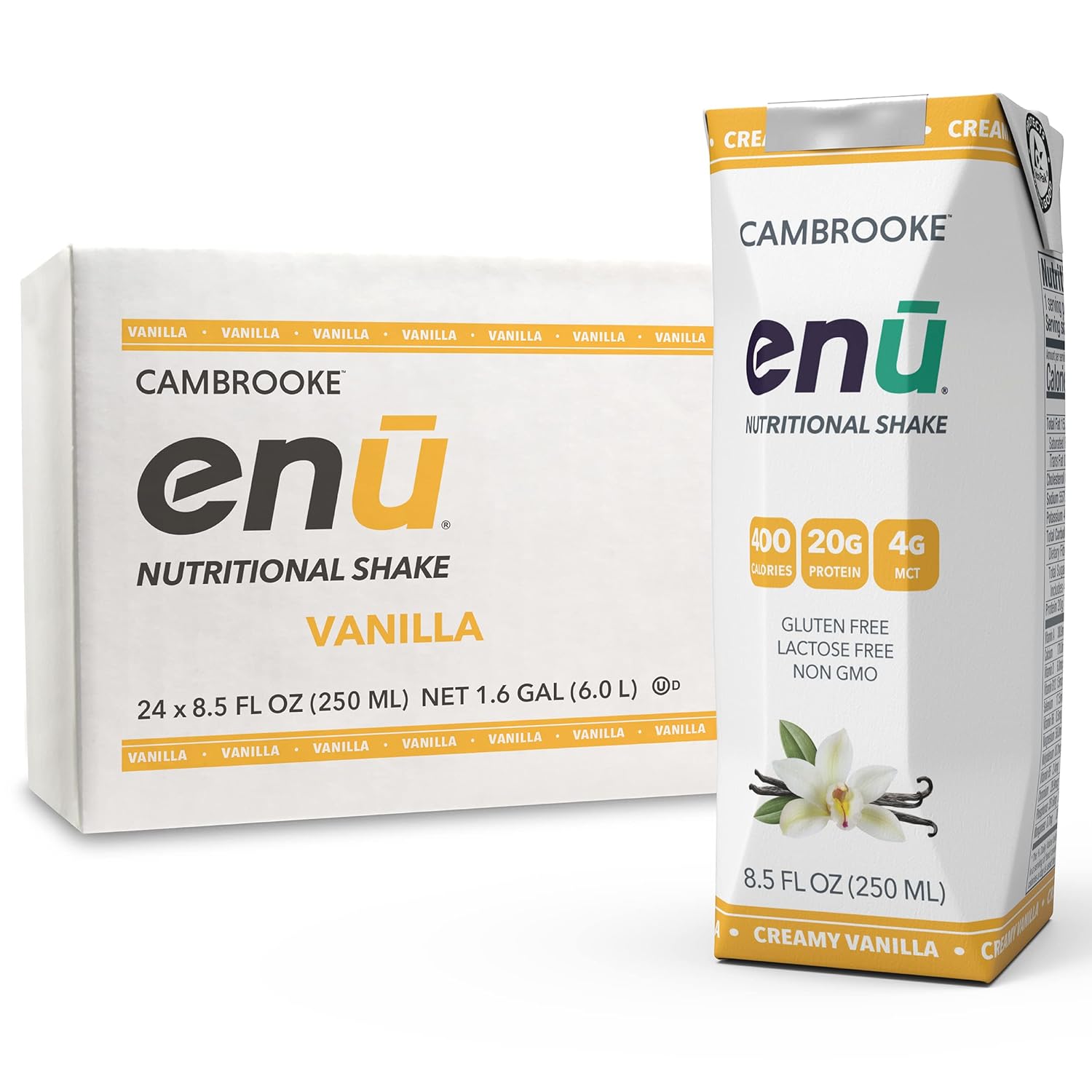 ENU Nutrition Shakes - Vanilla, Pack of 24 - High Protein Meal Replacement Shake for Weight Gain with 20g Protein and 400 Calories