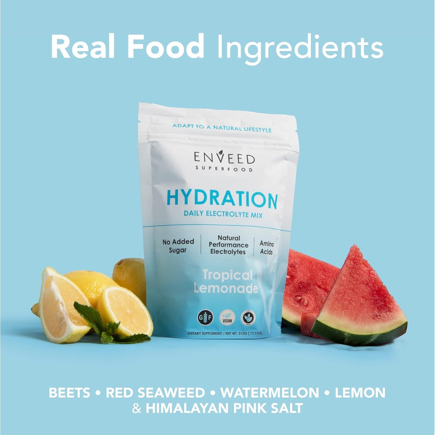 Enveed Superfood Hydration Mix with Vitamin C, Zinc, Magnesium & BCAA Amino Acids - Sugar Free Active Muscle Recovery for Men & Women - 20 Servings