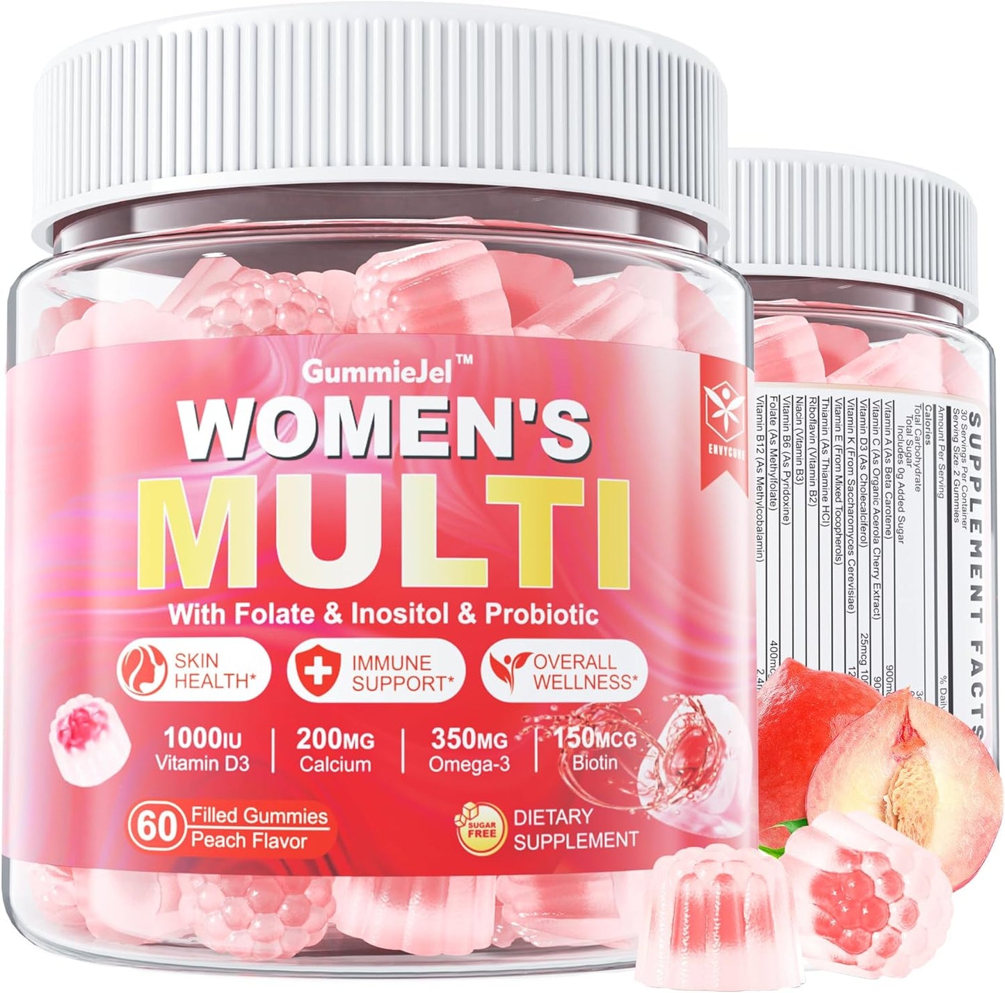 envycure Women's Sugar-Free Multivitamin Gummies with Omega-3, Enzymes & Antioxidants - 60 ct Bottle for Overall Health & Immunity