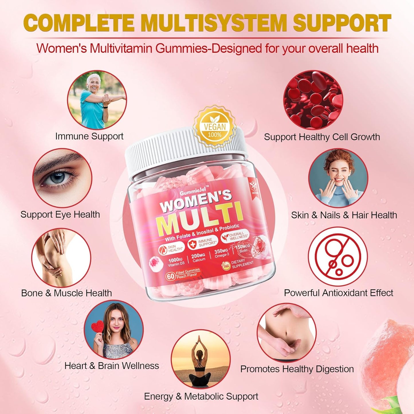 envycure Women's Sugar-Free Multivitamin Gummies with Omega-3, Enzymes & Antioxidants - 60 ct Bottle for Overall Health & Immunity