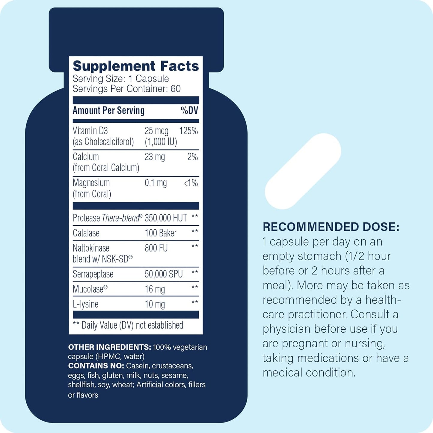 Enzyme Defense Pro Immunity Support Supplement with Vitamin D3, L-Lysine, Calcium, and Protease - 60 Capsules for Immune System Boost and Digestion Support