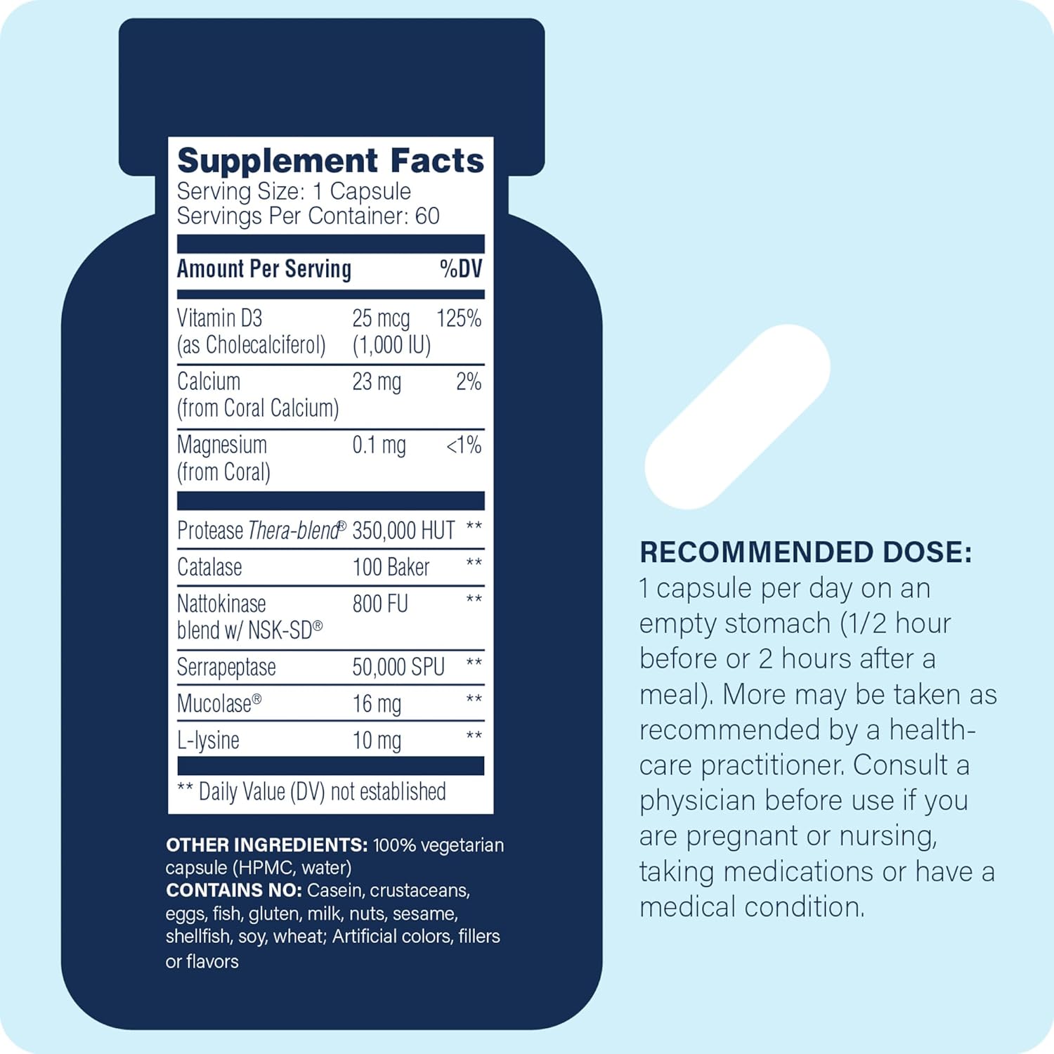 Enzyme Defense Pro Immunity Support Supplement with Vitamin D3, L-Lysine, Calcium, and Protease - 60 Capsules for Immune System Boost and Digestion Support