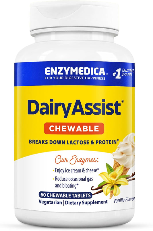 Enzymedica DairyAssist Chewable Enzymes for Lactose Intolerance Relief - 60 Tablets