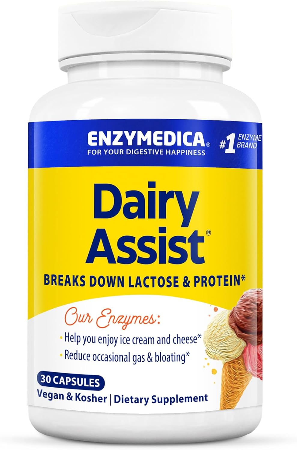 Enzymedica DairyAssist Digestive Enzymes - 30 Count for Lactose Intolerance & Dairy Digestion