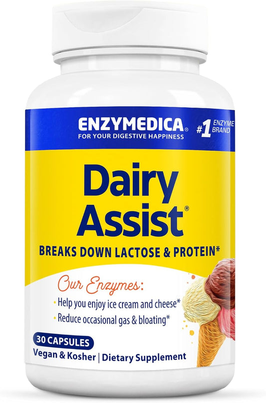 Enzymedica DairyAssist Digestive Enzymes - 30 Count for Lactose Intolerance & Dairy Digestion
