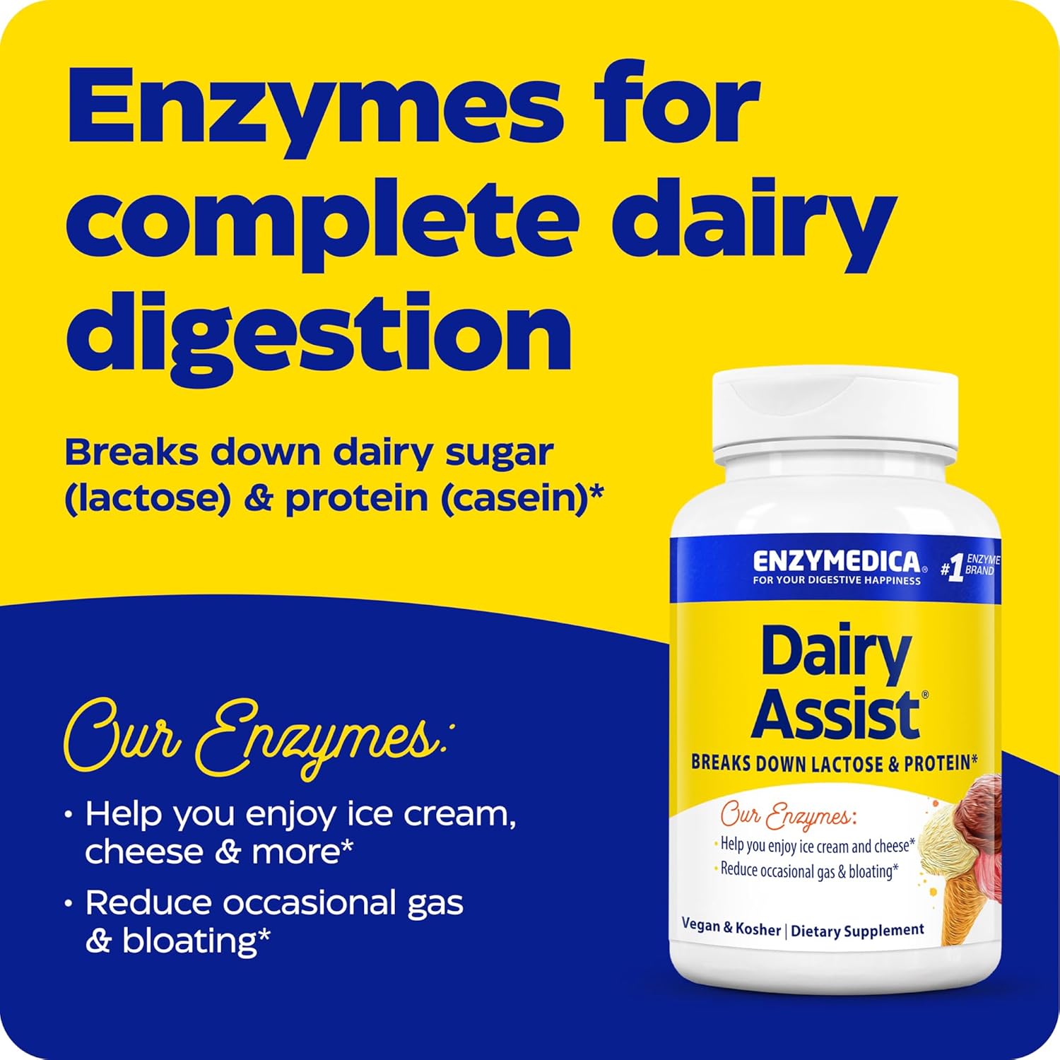 Enzymedica DairyAssist Digestive Enzymes - 30 Count for Lactose Intolerance & Dairy Digestion