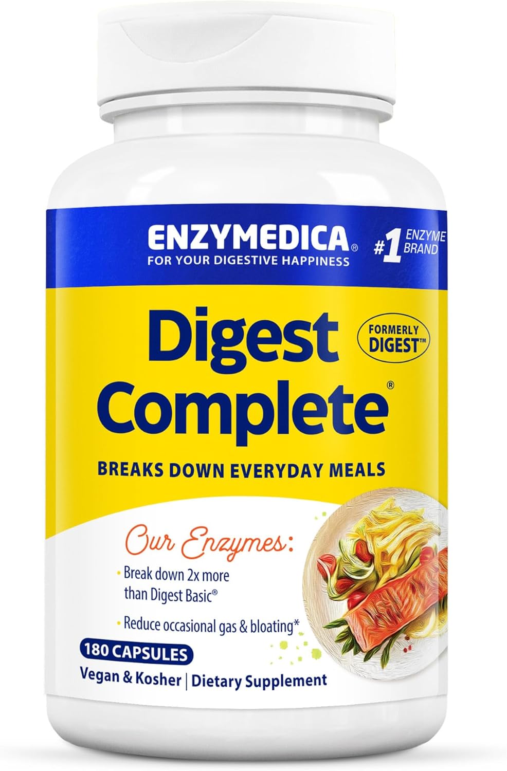 Enzymedica Digest - Comprehensive Digestive Enzymes for Fast Gas & Bloating Relief, 180 Count