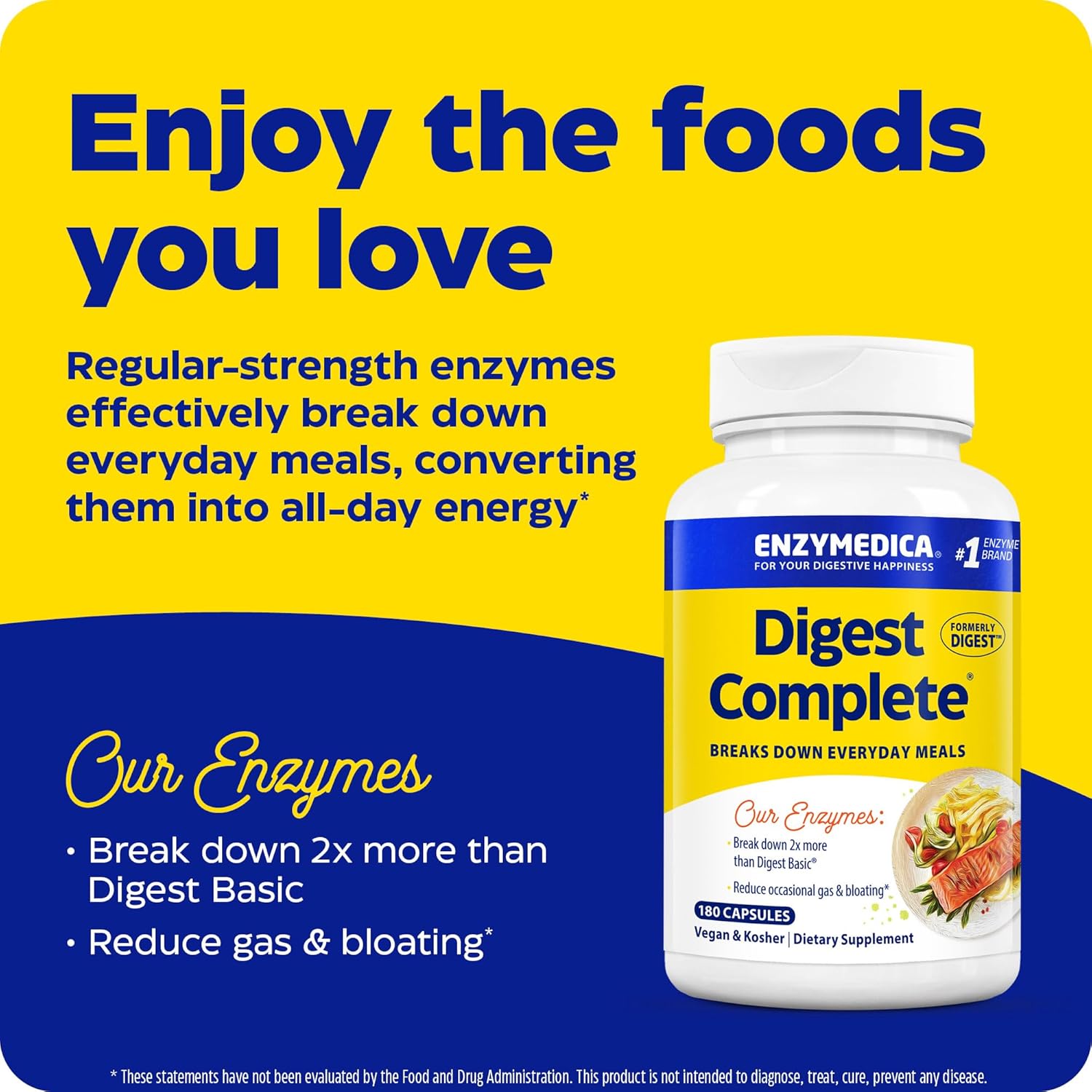 Enzymedica Digest - Comprehensive Digestive Enzymes for Fast Gas & Bloating Relief, 180 Count