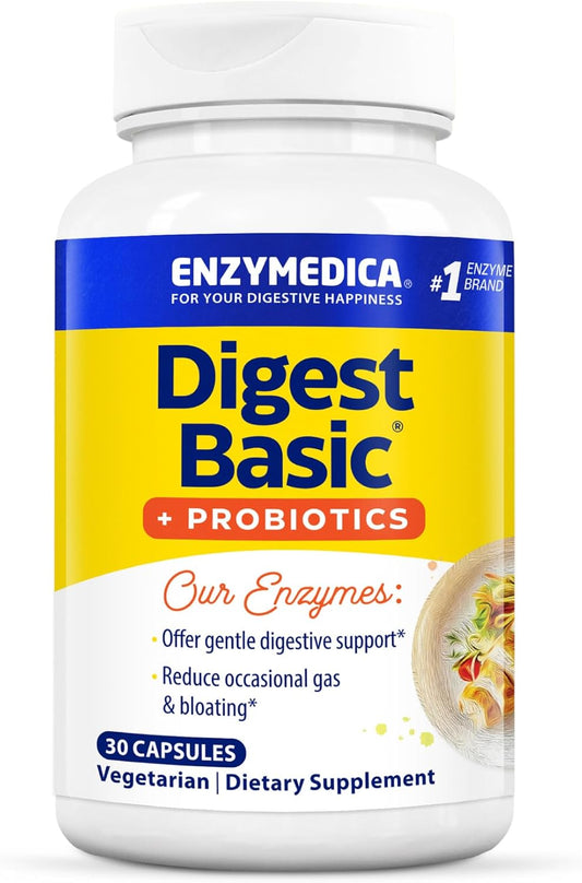 Enzymedica Digest Basic Probiotics 30 Capsules - Gentle Digestive Enzymes with 400 Million CFU Active Cultures