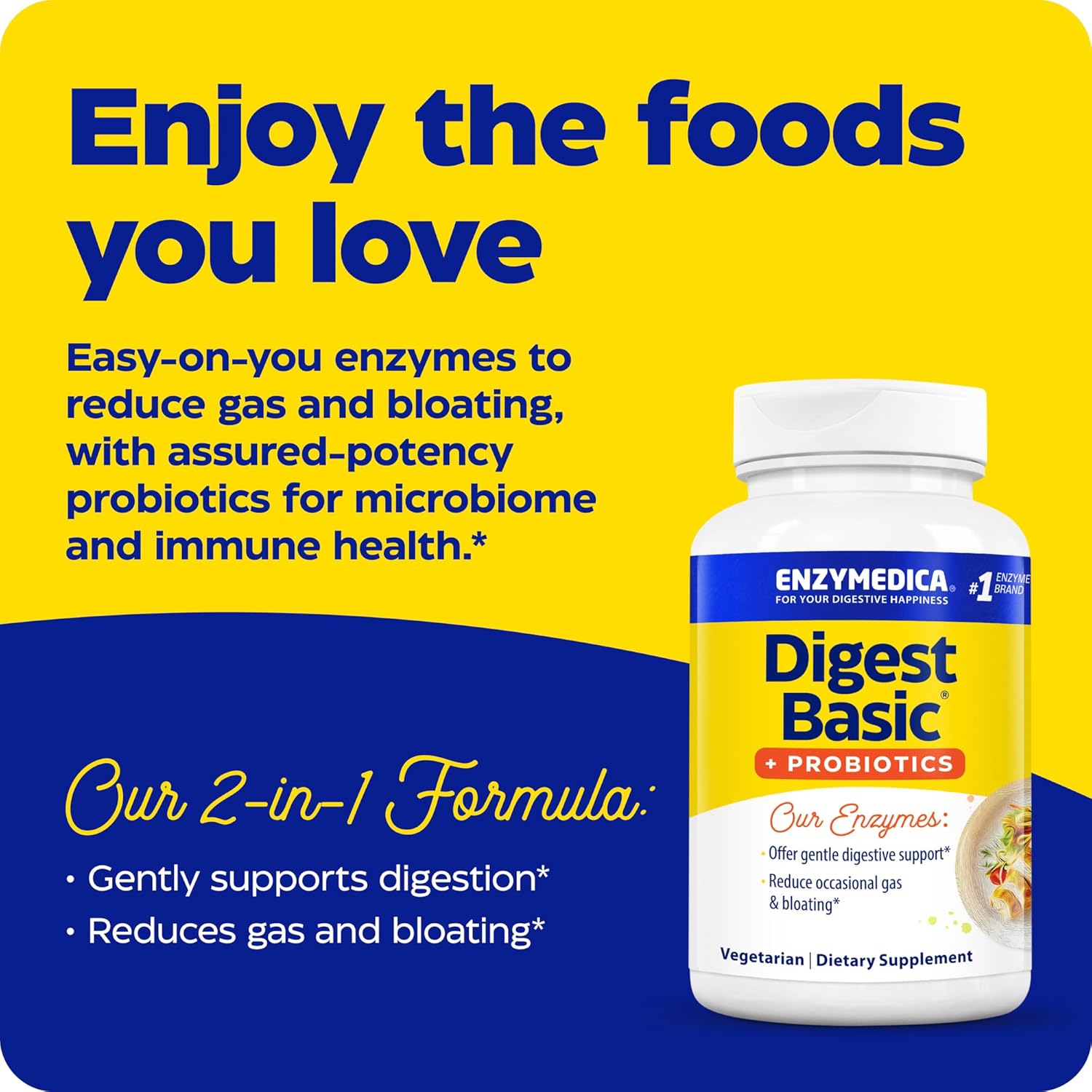 Enzymedica Digest Basic Probiotics 30 Capsules - Gentle Digestive Enzymes with 400 Million CFU Active Cultures