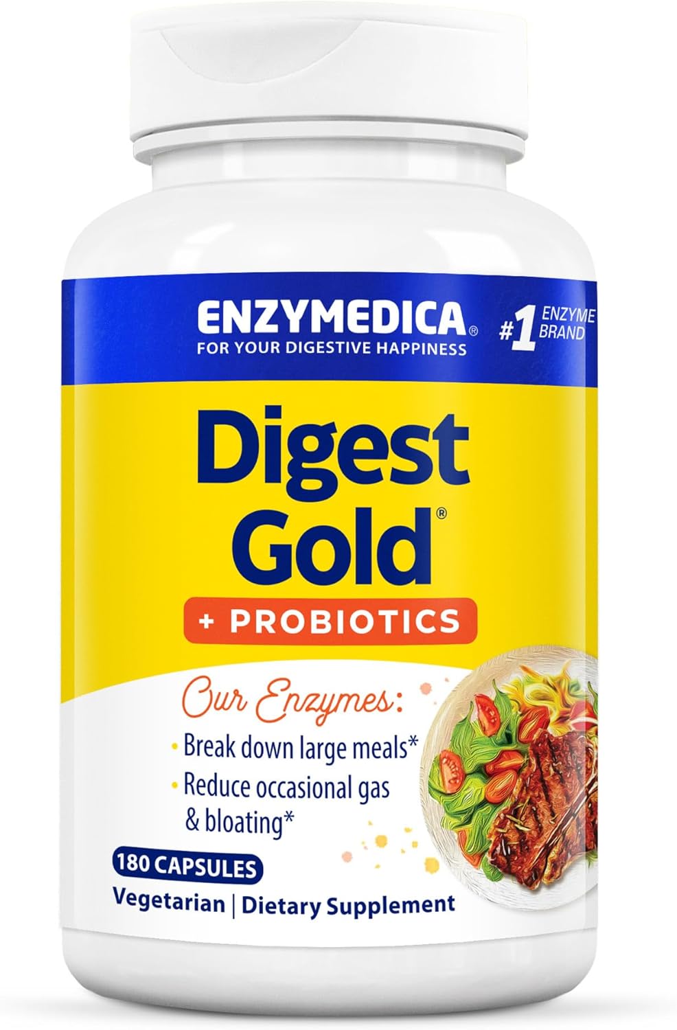 Enzymedica Digest Gold + Probiotics: 2-in-1 Gut Health Formula with Digestive Enzymes & 1.5 Billion Probiotic Cultures, 180 Count