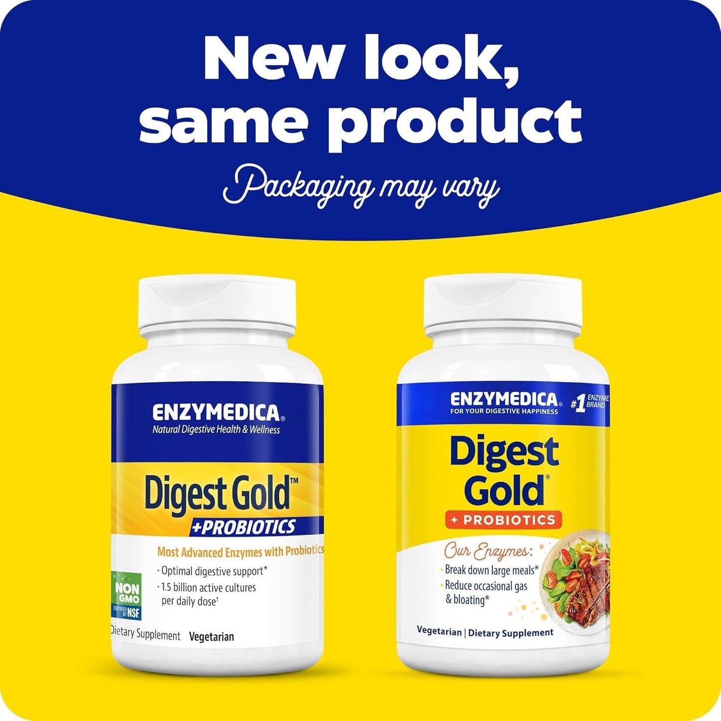 Enzymedica Digest Gold + Probiotics: 2-in-1 Gut Health Formula with Digestive Enzymes and 1.5 Billion Probiotic Cultures, 90 Capsules