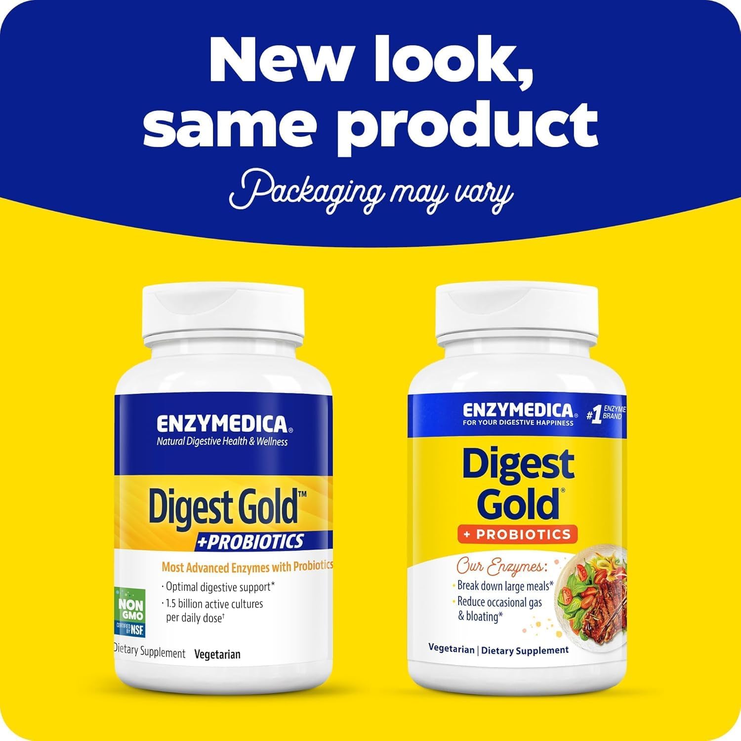 Enzymedica Digest Gold + Probiotics: 2-in-1 Gut Health Formula with Digestive Enzymes & 1.5 Billion Probiotic Cultures, 180 Capsules