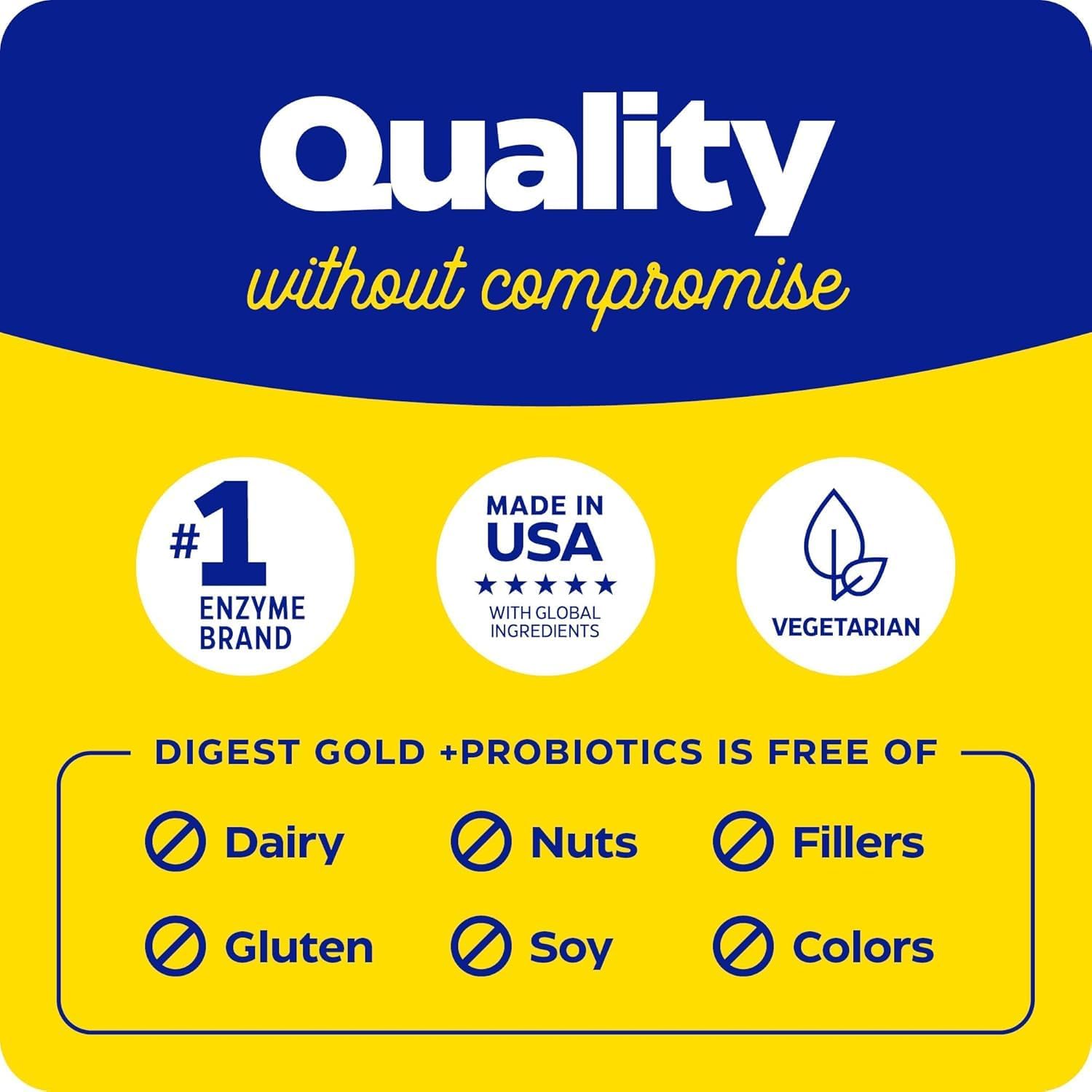 Enzymedica Digest Gold + Probiotics: 2-in-1 Gut Health Formula with Digestive Enzymes and 1.5 Billion Probiotic Cultures, 90 Capsules